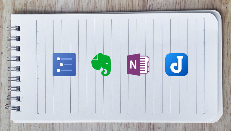 Note taking apps for Windows icons on a notebook