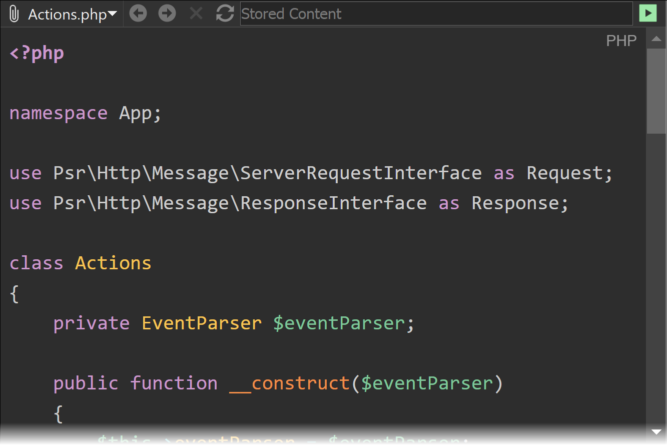 MyInfo code snippet editor using dark syntax highlighting