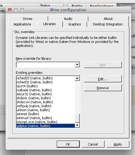 Wine libraries dialog on Mac