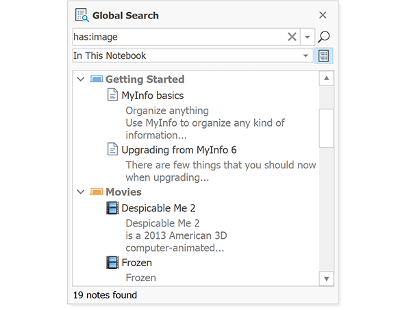 MyInfo global search pane