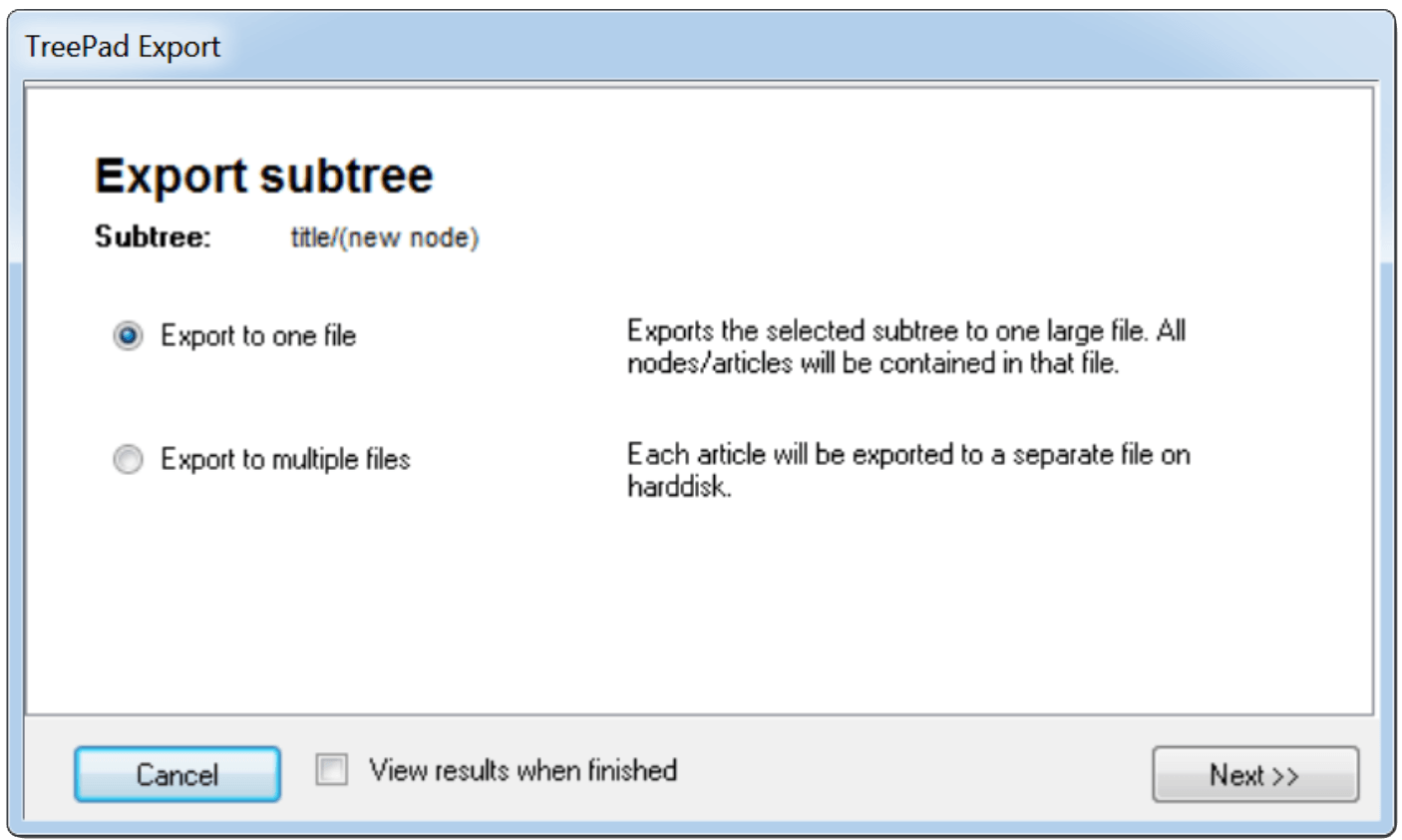TreePad Export dialog - step 1