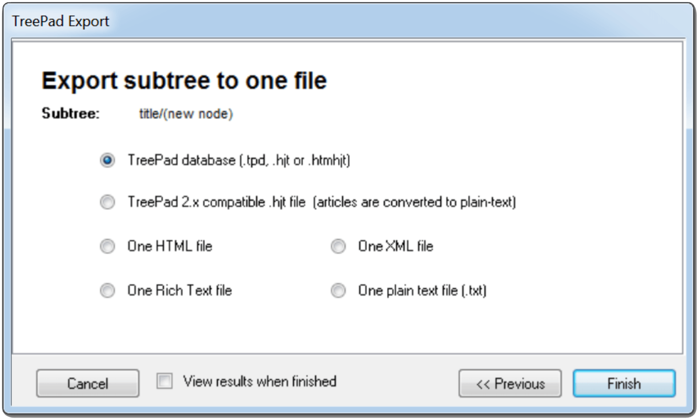 TreePad Export dialog - step 2